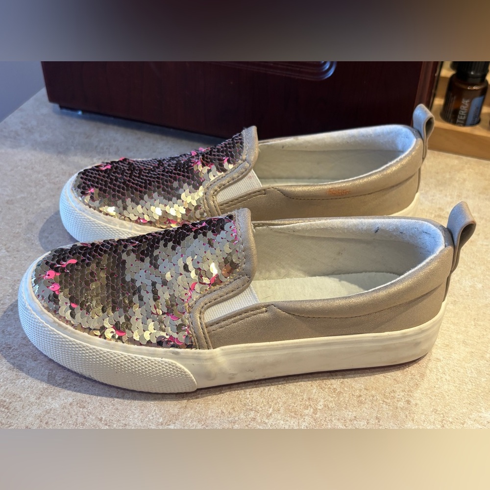 Cat & Jack Pink and Gold Sequin Slip-On Mules